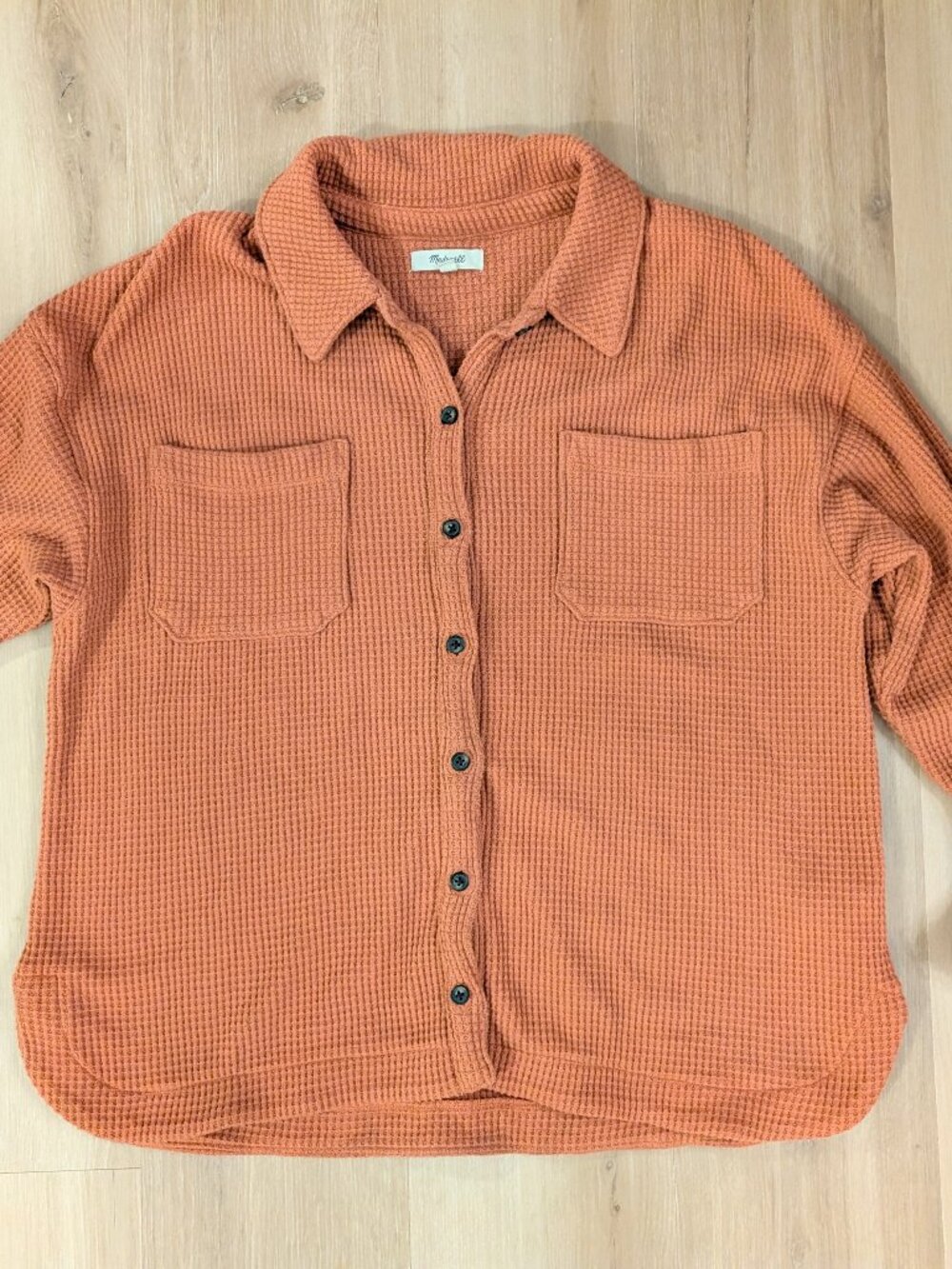 Madewell Waffle Jacket Shirt Shacket Button Down Shirt Sweater Rusty Orange L